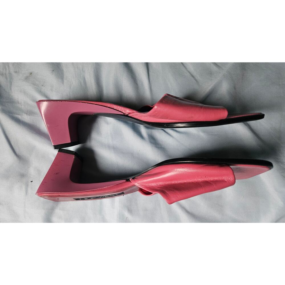 Nine West Square Toe Slide Sandals Pink Leather Mules Y2K 90s Slip On Sz 8.5 - Picture 11 of 14
